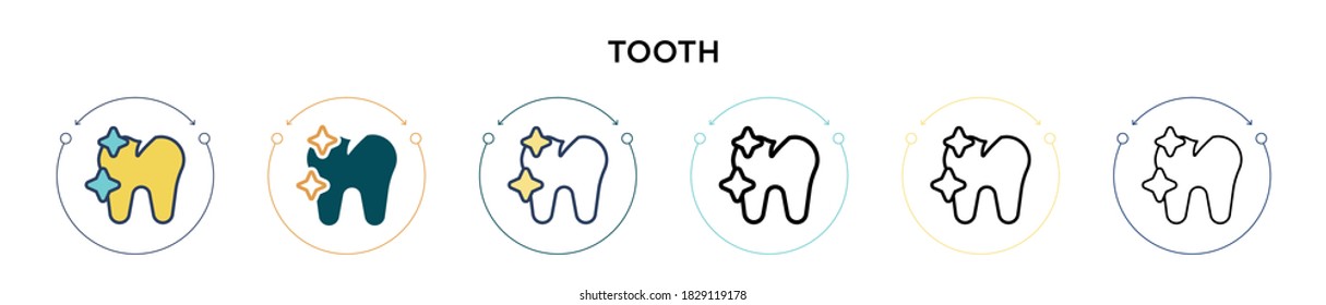 Tooth icon in filled, thin line, outline and stroke style. Vector illustration of two colored and black tooth vector icons designs can be used for mobile, ui, web