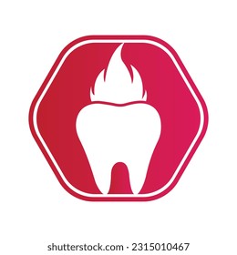 Icono dental con ilustración vectorial de forma de fuego y hexágono