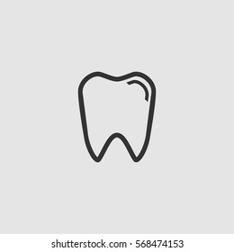 Tooth icon flat. Black pictogram on grey background. Vector illustration symbol