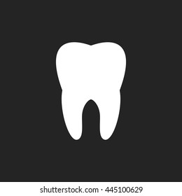 Tooth icon in flat style isolated on black background. Health, medical or doctor and dentist office symbols. Oral care, dental icon clinic white tooth.
