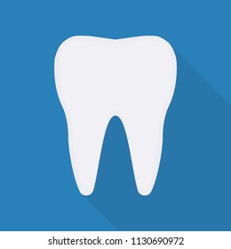 tooth icon in flat style with long shadow, isolated vector illustration on blue transparent background