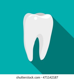 Tooth icon in flat style with long shadow. Dentistry symbol