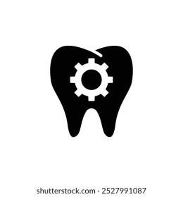 Ícone Dente. Com símbolo de engrenagem. Mostra os dentes sendo examinados. traço editável.