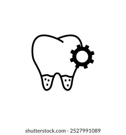 Ícone Dente. Com símbolo de engrenagem. Mostra os dentes sendo examinados. traço editável.