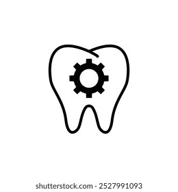 Ícone Dente. Com símbolo de engrenagem. Mostra os dentes sendo examinados. traço editável.