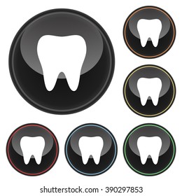 Tooth Icon Glossy Button Icon Set with Five Color Highlights