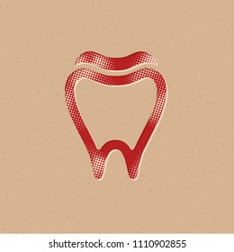 Tooth icon in halftone style. Grunge background vector illustration.