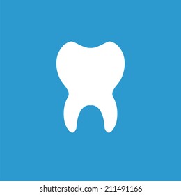 tooth icon, isolated, white on the blue background. Exclusive Symbols 