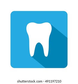 tooth icon, isolated, white ona blue background.