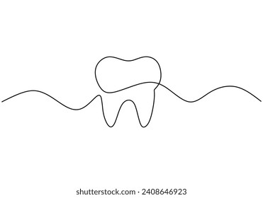 Tooth icon line art. Continuous one line drawing of dental concept.