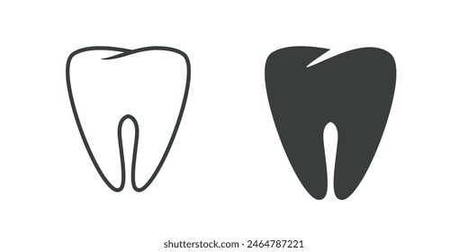 Tooth icon line outline art simple vector graphic illustration set, teeth shape silhouette stroke black white image clip art cut out isolated