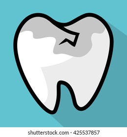 Tooth icon with long shadow. Flat design style. Tooth silhouette. Simple icon. Modern flat icon in stylish colors. Web site page and mobile app design element