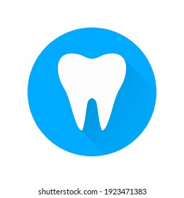 Tooth icon with long shadow. Sign for dentistry clinic. Orthodontics concept.