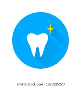 Icono dental con sombra larga. Cartel para la clínica odontológica. Concepto de ortodoncia.