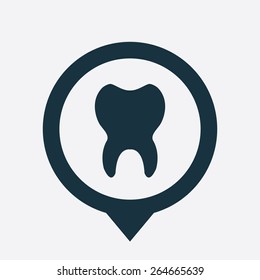 tooth icon map pin on white background 