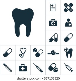 tooth icon, medical tools set on white background