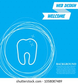 Tooth Icon on a blue background with abstract circles around and place for your text. Vector illustration