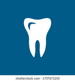 Tooth Icon On Blue Background. Blue Flat Style Vector Illustration.