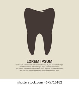 Tooth icon on brown background, Flat design style
