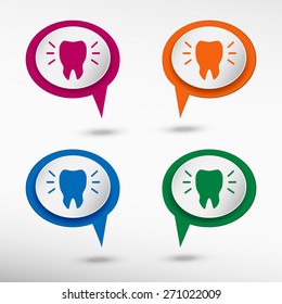 Tooth icon on colorful chat speech bubbles