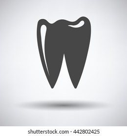 Tooth icon on gray background, round shadow. Vector illustration.