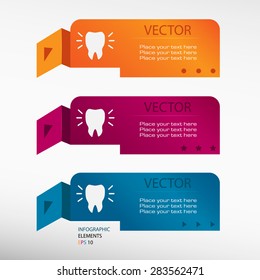 Tooth icon on origami paper banners. Can be used for workflow layout, diagram, business step options, banner, web design