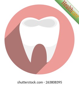 Tooth icon on pink background. Vector illustration