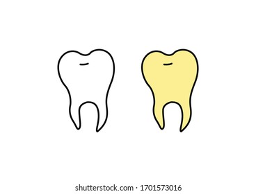 Tooth icon on white background, Healthy and Caries tooth, vector illustration