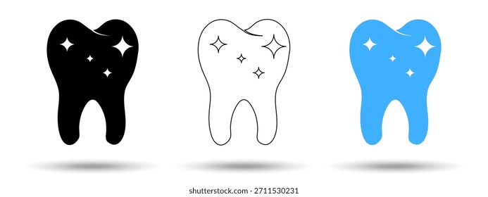 Icono de diente. Icono del diente en un fondo blanco, aislado. El ícono tiene tres usos en aplicaciones y Sitios web. Ilustración vectorial. Icono del diente en un fondo blanco.