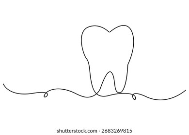Ícone de dente uma linha contínua desenho dental cuidado delinear ilustração estilo minimalista
