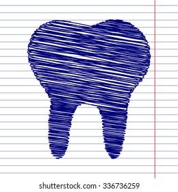 Tooth Icon with pen and school paper effect 