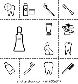 Tooth icon. set of 13 outline tooth icons such as cream tube, toothbrush, tooth, tooth brush, dental care