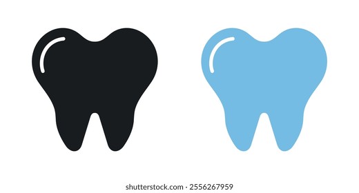 Tooth icon set in black and colored versions.