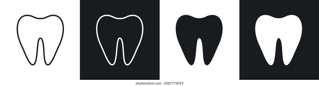 Tooth icon set black and white colors. Graphic Vector icons pack