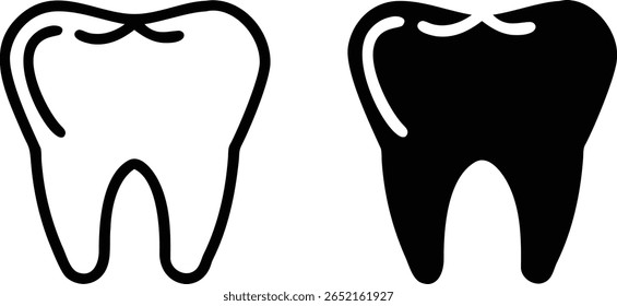 Tooth Icon Set – Black and White Dental Vector for Dentist, Oral Health, and Medical Design