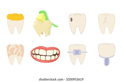 Tooth icon set. Cartoon set of tooth vector icons for web design isolated on white background