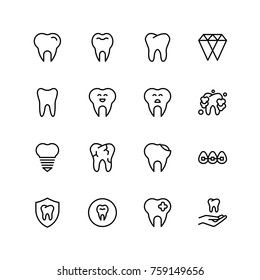 Ícone de dente definido. Coleção de logotipo de contorno preto de alta qualidade para design de site e aplicativos móveis. Ilustração vetorial em um fundo branco.