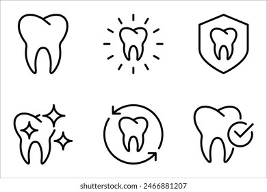 Conjunto de iconos de diente. Símbolo de odontología. Signo médico. Salud dental. Signo de diente. Diente limpio. Ilustración vectorial sobre fondo blanco