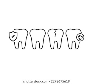 Conjunto de iconos dentales. Icono de trazo modificable dental. Enfermedad, cuidado, tratamiento dental. Elemento, emblema, símbolo. Símbolo de clínica dental. Diseño vectorial de señalización de dientes e ilustración.