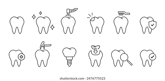 Tooth icon set. Tooth editable stroke icons. Dental clinic symbol. Teeth sign. Vector