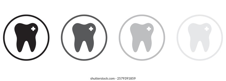 Tooth icon set featuring dentistry symbols and clean tooth designs. Perfect for medical, dental health, and hygiene visuals. Vector illustrations on a white