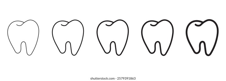 Tooth icon set featuring dentistry symbols and clean tooth designs. Perfect for medical, dental health, and hygiene visuals. Vector illustrations on a white