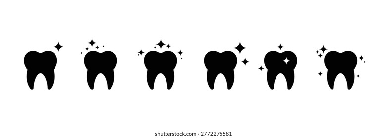 Tooth icon set. Shine teeth icons. Teeth with sparkle icon set for dental care. Clean and healthy tooth vector icons. Clean tooth dental care icon. Dentistry symbol. Vector illustration