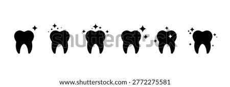 Tooth icon set. Shine teeth icons. Teeth with sparkle icon set for dental care. Clean and healthy tooth vector icons. Clean tooth dental care icon. Dentistry symbol. Vector illustration