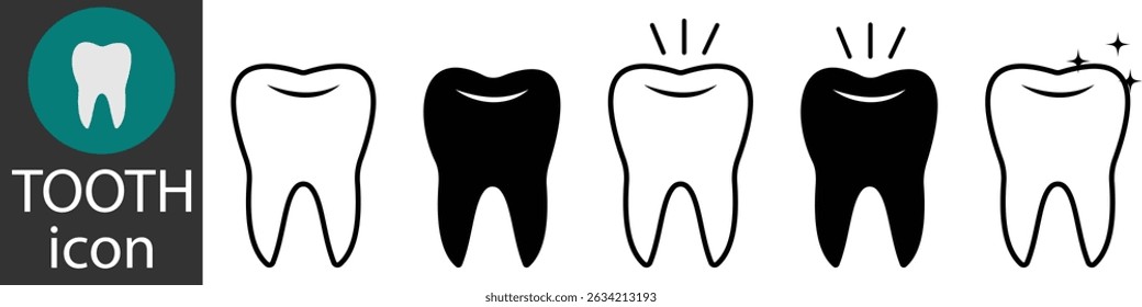 Tooth Icon set. Tooth Symbol isolated white background. White shiny or healthy teeth icon set. Tooth vector illustration.