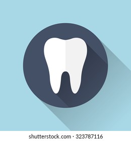 Tooth icon with shadow.  Flat  design. Vector illustration