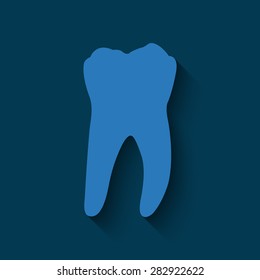  Tooth Icon  with shadow on a blue background