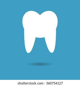 Tooth Icon with shadow on blue background. Vector illustration.