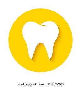 Tooth icon or sign isolated on yellow background