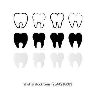 Tooth icon. Silhouette, black, big teeth, wisdom teeth, dental icons. Vector icons